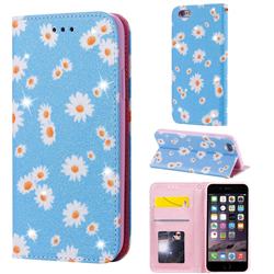 Ultra Slim Daisy Sparkle Glitter Powder Magnetic Leather Wallet Case for iPhone 6s 6 6G(4.7 inch) - Blue
