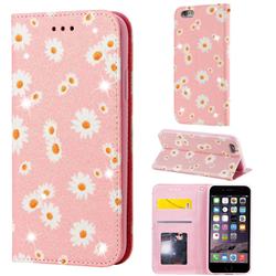 Ultra Slim Daisy Sparkle Glitter Powder Magnetic Leather Wallet Case for iPhone 6s 6 6G(4.7 inch) - Pink