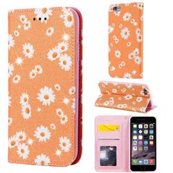 Ultra Slim Daisy Sparkle Glitter Powder Magnetic Leather Wallet Case for iPhone 6s 6 6G(4.7 inch) - Orange