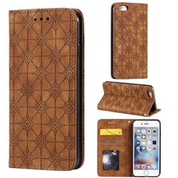 Intricate Embossing Four Leaf Clover Leather Wallet Case for iPhone 6s 6 6G(4.7 inch) - Yellowish Brown