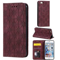 Intricate Embossing Four Leaf Clover Leather Wallet Case for iPhone 6s 6 6G(4.7 inch) - Claret