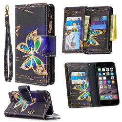 Golden Shining Butterfly Binfen Color BF03 Retro Zipper Leather Wallet Phone Case for iPhone 6s 6 6G(4.7 inch)