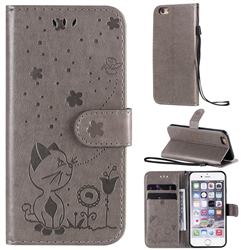 Embossing Bee and Cat Leather Wallet Case for iPhone 6s 6 6G(4.7 inch) - Gray