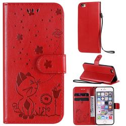 Embossing Bee and Cat Leather Wallet Case for iPhone 6s 6 6G(4.7 inch) - Red