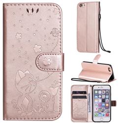 Embossing Bee and Cat Leather Wallet Case for iPhone 6s 6 6G(4.7 inch) - Rose Gold