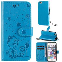Embossing Bee and Cat Leather Wallet Case for iPhone 6s 6 6G(4.7 inch) - Blue