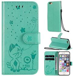 Embossing Bee and Cat Leather Wallet Case for iPhone 6s 6 6G(4.7 inch) - Green