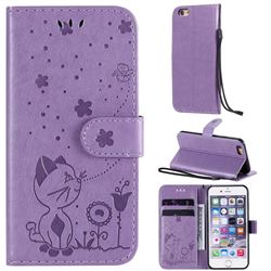 Embossing Bee and Cat Leather Wallet Case for iPhone 6s 6 6G(4.7 inch) - Purple