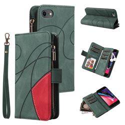 Luxury Two-color Stitching Multi-function Zipper Leather Wallet Case Cover for iPhone 6s 6 6G(4.7 inch) - Green