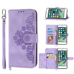 Skin Feel Embossed Lace Flower Multiple Card Slots Leather Wallet Phone Case for iPhone 6s 6 6G(4.7 inch) - Purple