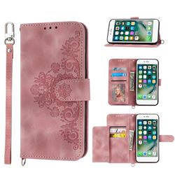 Skin Feel Embossed Lace Flower Multiple Card Slots Leather Wallet Phone Case for iPhone 6s 6 6G(4.7 inch) - Pink