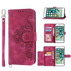 Skin Feel Embossed Lace Flower Multiple Card Slots Leather Wallet Phone Case for iPhone 6s 6 6G(4.7 inch) - Claret Red