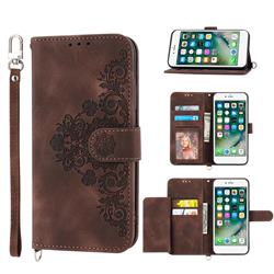 Skin Feel Embossed Lace Flower Multiple Card Slots Leather Wallet Phone Case for iPhone 6s 6 6G(4.7 inch) - Brown
