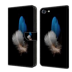 White Blue Feathers Crystal PU Leather Protective Wallet Case Cover for iPhone 6s 6 6G(4.7 inch)