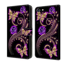 Purple Flower Butterfly Crystal PU Leather Protective Wallet Case Cover for iPhone 6s 6 6G(4.7 inch)