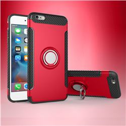 Armor Anti Drop Carbon PC + Silicon Invisible Ring Holder Phone Case for iPhone 6s Plus / 6 Plus 6P(5.5 inch) - Red