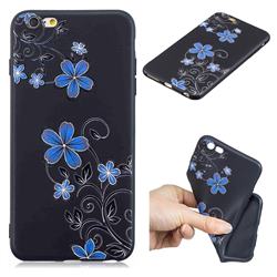 Little Blue Flowers 3D Embossed Relief Black TPU Cell Phone Back Cover for iPhone 6s Plus / 6 Plus 6P(5.5 inch)