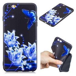 Blue Butterfly 3D Embossed Relief Black TPU Cell Phone Back Cover for iPhone 6s Plus / 6 Plus 6P(5.5 inch)