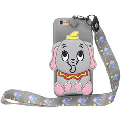 Gray Elephant Neck Lanyard Zipper Wallet Silicone Case for iPhone 6s Plus / 6 Plus 6P(5.5 inch)