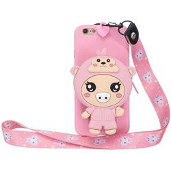 Pink Pig Neck Lanyard Zipper Wallet Silicone Case for iPhone 6s Plus / 6 Plus 6P(5.5 inch)