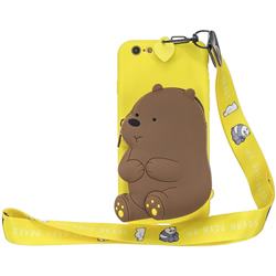 Yellow Bear Neck Lanyard Zipper Wallet Silicone Case for iPhone 6s Plus / 6 Plus 6P(5.5 inch)