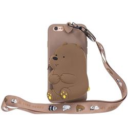Brown Bear Neck Lanyard Zipper Wallet Silicone Case for iPhone 6s Plus / 6 Plus 6P(5.5 inch)