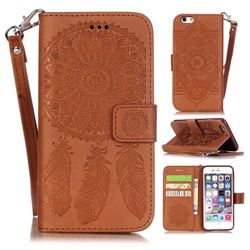 Embossing Campanula Flower Leather Wallet Case for iPhone 6s Plus / 6 Plus 5.5 inch - Brown