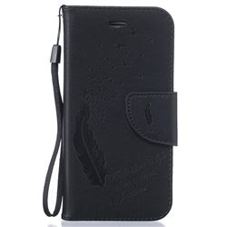 Intricate Embossing Feather Bird Leather Wallet Case for iPhone 6s Plus / iPhone 6 Plus (5.5 inch) - Black