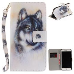 Snow Wolf Hand Strap Leather Wallet Case for iPhone 6s Plus / 6 Plus 6P(5.5 inch)
