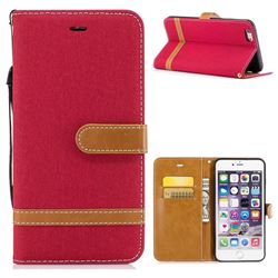 Jeans Cowboy Denim Leather Wallet Case for iPhone 6s Plus / 6 Plus 6P(5.5 inch) - Red