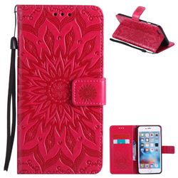 Embossing Sunflower Leather Wallet Case for iPhone 6s Plus / 6 Plus 6P(5.5 inch) - Red