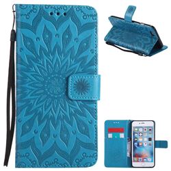 Embossing Sunflower Leather Wallet Case for iPhone 6s Plus / 6 Plus 6P(5.5 inch) - Blue
