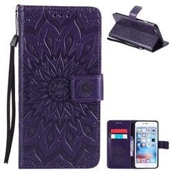 Embossing Sunflower Leather Wallet Case for iPhone 6s Plus / 6 Plus 6P(5.5 inch) - Purple