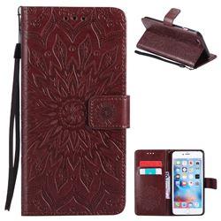 Embossing Sunflower Leather Wallet Case for iPhone 6s Plus / 6 Plus 6P(5.5 inch) - Brown