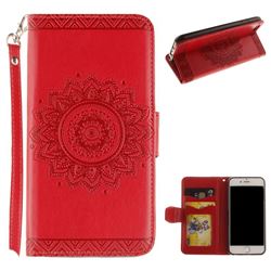 Embossed Datura Flower PU Leather Wallet Case for iPhone 6s Plus / 6 Plus 6P(5.5 inch) - Red