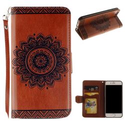 Embossed Datura Flower PU Leather Wallet Case for iPhone 6s Plus / 6 Plus 6P(5.5 inch) - Brown