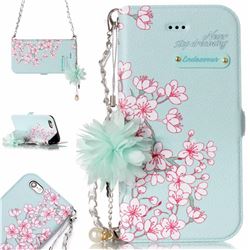 Cherry Blossoms Endeavour Florid Pearl Flower Pendant Metal Strap PU Leather Wallet Case for iPhone 6s Plus / 6 Plus 6P(5.5 inch)