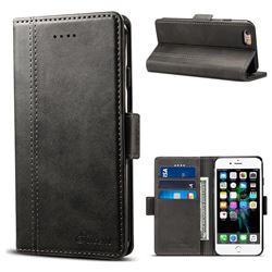 Suteni Calf Stripe Dual Color Leather Wallet Flip Case for iPhone 6s Plus / 6 Plus 6P(5.5 inch) - Black