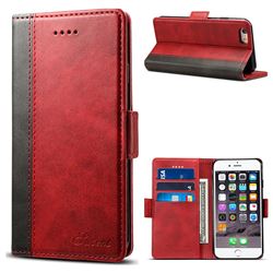 Suteni Calf Stripe Dual Color Leather Wallet Flip Case for iPhone 6s Plus / 6 Plus 6P(5.5 inch) - Red