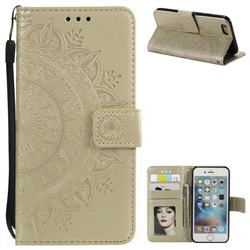 Intricate Embossing Datura Leather Wallet Case for iPhone 6s Plus / 6 Plus 6P(5.5 inch) - Golden