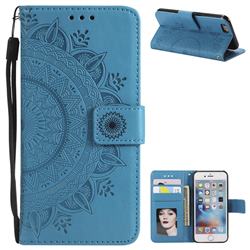Intricate Embossing Datura Leather Wallet Case for iPhone 6s Plus / 6 Plus 6P(5.5 inch) - Blue