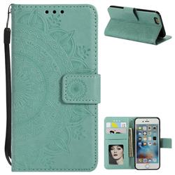 Intricate Embossing Datura Leather Wallet Case for iPhone 6s Plus / 6 Plus 6P(5.5 inch) - Mint Green