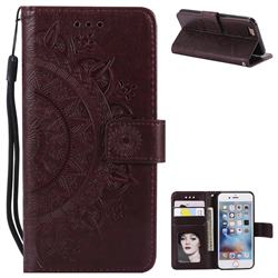 Intricate Embossing Datura Leather Wallet Case for iPhone 6s Plus / 6 Plus 6P(5.5 inch) - Brown