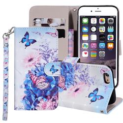 Pansy Butterfly 3D Painted Leather Phone Wallet Case Cover for iPhone 6s Plus / 6 Plus 6P(5.5 inch)