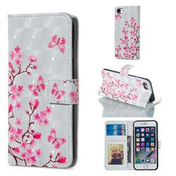 Butterfly Sakura Flower 3D Painted Leather Phone Wallet Case for iPhone 6s Plus / 6 Plus 6P(5.5 inch)