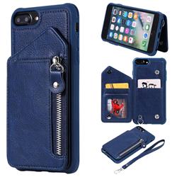 Classic Luxury Buckle Zipper Anti-fall Leather Phone Back Cover for iPhone 6s Plus / 6 Plus 6P(5.5 inch) - Blue
