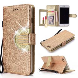 Glitter Diamond Buckle Splice Mirror Leather Wallet Phone Case for iPhone 6s Plus / 6 Plus 6P(5.5 inch) - Golden