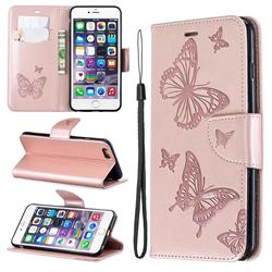 Embossing Double Butterfly Leather Wallet Case for iPhone 6s Plus / 6 Plus 6P(5.5 inch) - Rose Gold