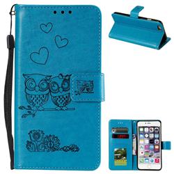 Embossing Owl Couple Flower Leather Wallet Case for iPhone 6s Plus / 6 Plus 6P(5.5 inch) - Blue