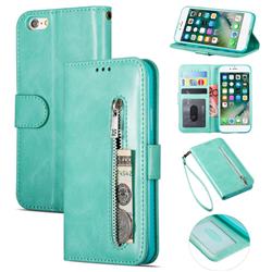 Retro Calfskin Zipper Leather Wallet Case Cover for iPhone 6s Plus / 6 Plus 6P(5.5 inch) - Mint Green